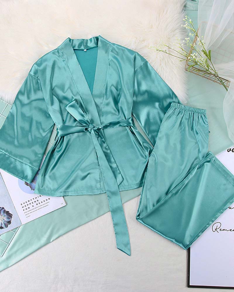 Dyed Satin Shirt with Lace-Trimmed Slip Dress