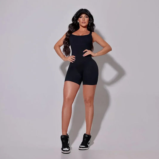Slin Black Ribbed Active Jumpsuit