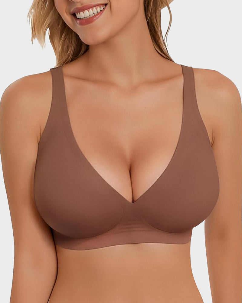 Wireless Push-Up Bra with Deep V-Neckline and Seamless Design