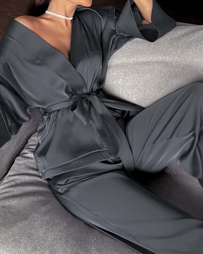 Dyed Satin Shirt with Lace-Trimmed Slip Dress