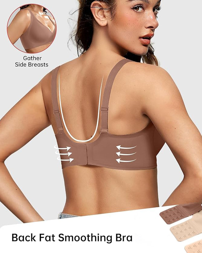 Wireless Push-Up Bra with Deep V-Neckline and Seamless Design