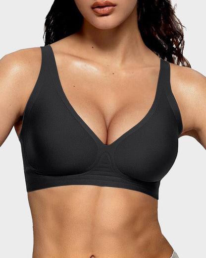 Wireless Push-Up Bra with Deep V-Neckline and Seamless Design