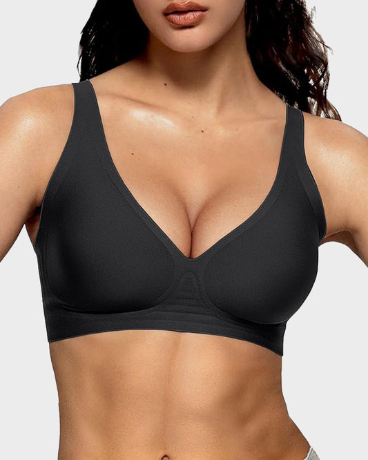 Wireless Push-Up Bra with Deep V-Neckline and Seamless Design