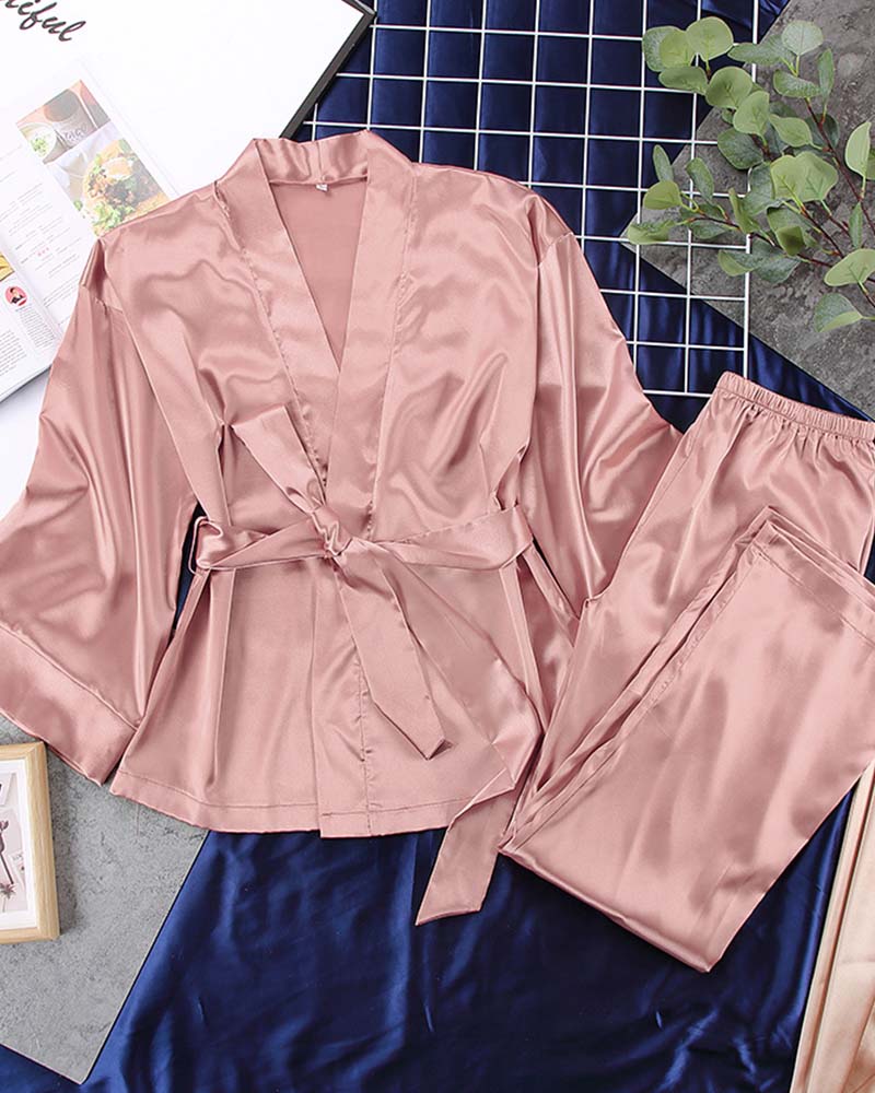 Dyed Satin Shirt with Lace-Trimmed Slip Dress