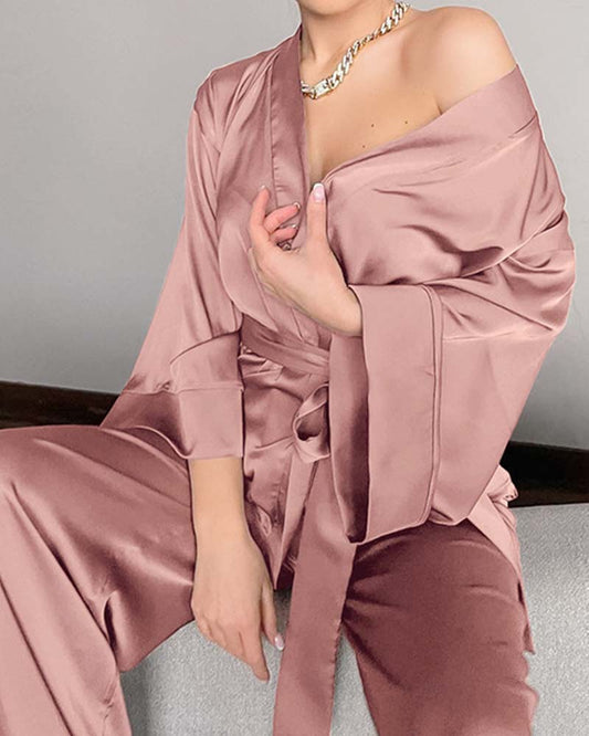 Dyed Satin Shirt with Lace-Trimmed Slip Dress